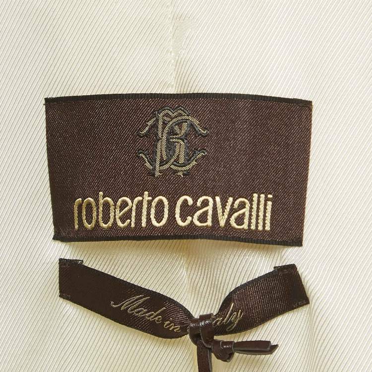 Pre Owned Roberto Cavalli Off White Wool Belted Mid-Length Coat S
