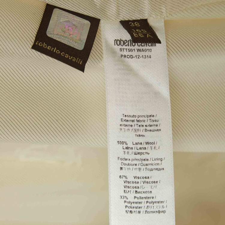 Pre Owned Roberto Cavalli Off White Wool Belted Mid-Length Coat S
