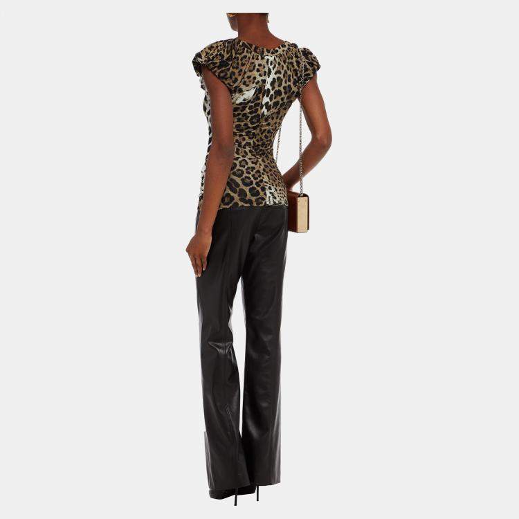 Pre Owned Roberto Cavalli Brown Animal Print Jersey Top M (IT 42)