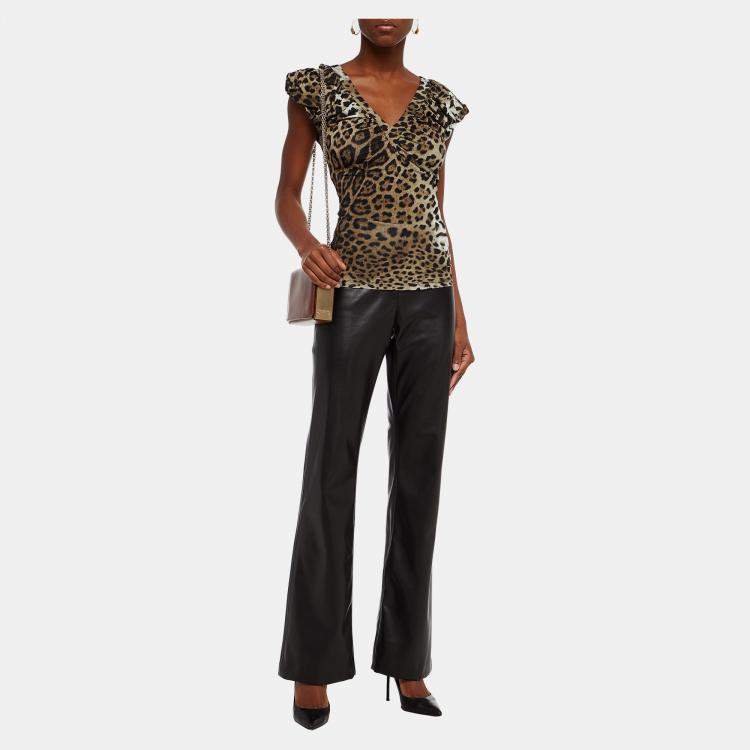 Pre Owned Roberto Cavalli Brown Animal Print Jersey Top M (IT 42)