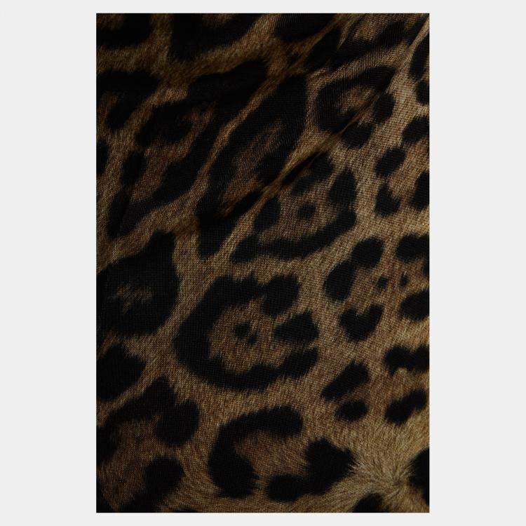 Pre Owned Roberto Cavalli Brown Animal Print Jersey Top M (IT 42)