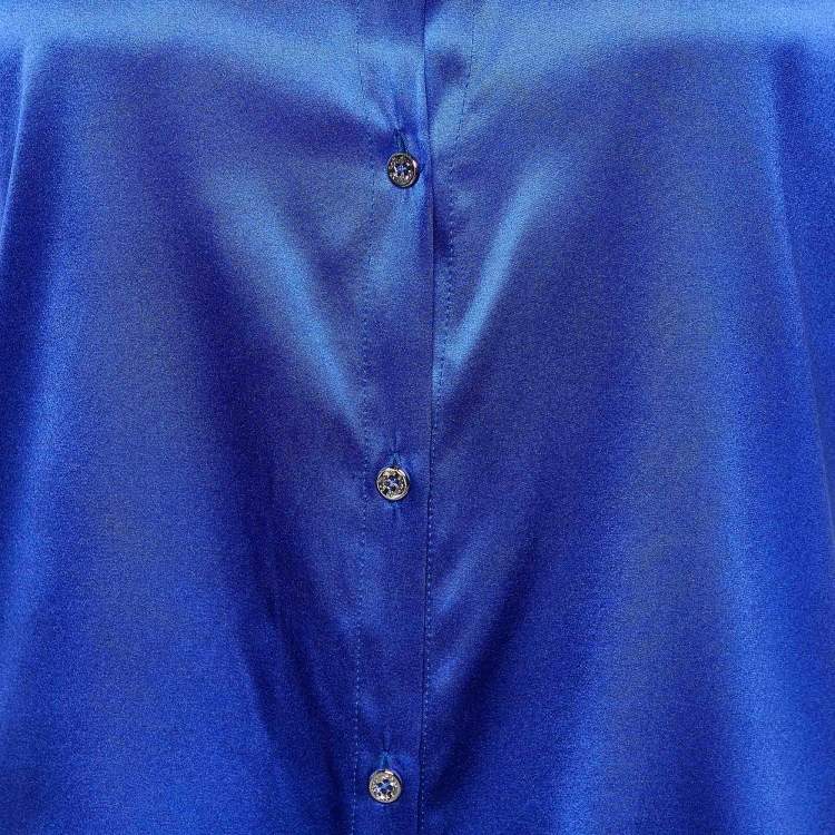 مملوكة مسبقًا Roberto Cavalli Royal Blue Silk Satin Short Sleeve Shirt S