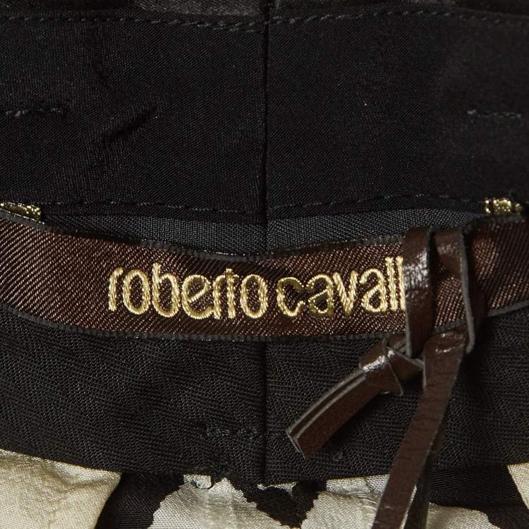 Pre Owned Roberto Cavalli Black/White Zebra Print Silk Pleated Shorts M