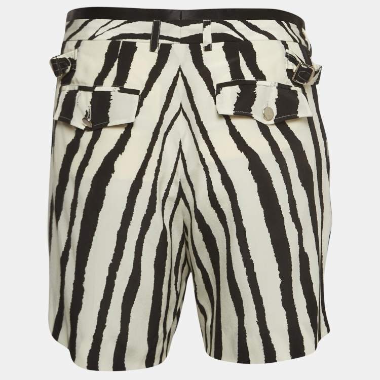 Pre Owned Roberto Cavalli Black/White Zebra Print Silk Pleated Shorts M