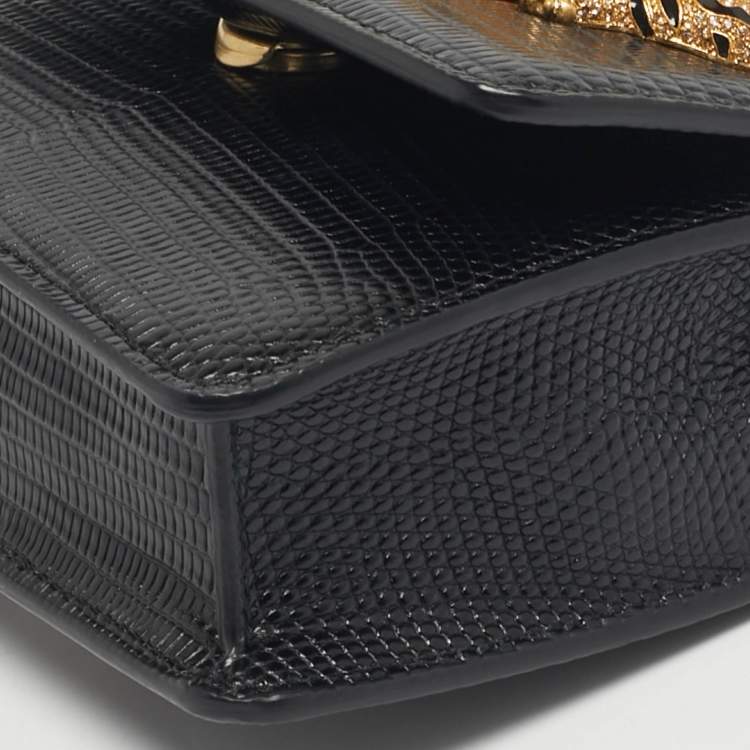 Pre Owned Roberto Cavalli Black Lizard Embossed Leather Small Roar Top Handle Bag