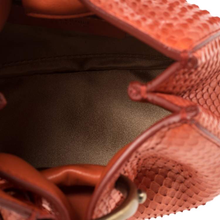 Pre Owned Roberto Cavalli Orange Python Secchiello Mini Bag
