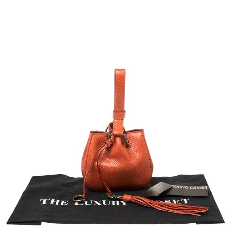 Pre Owned Roberto Cavalli Orange Python Secchiello Mini Bag