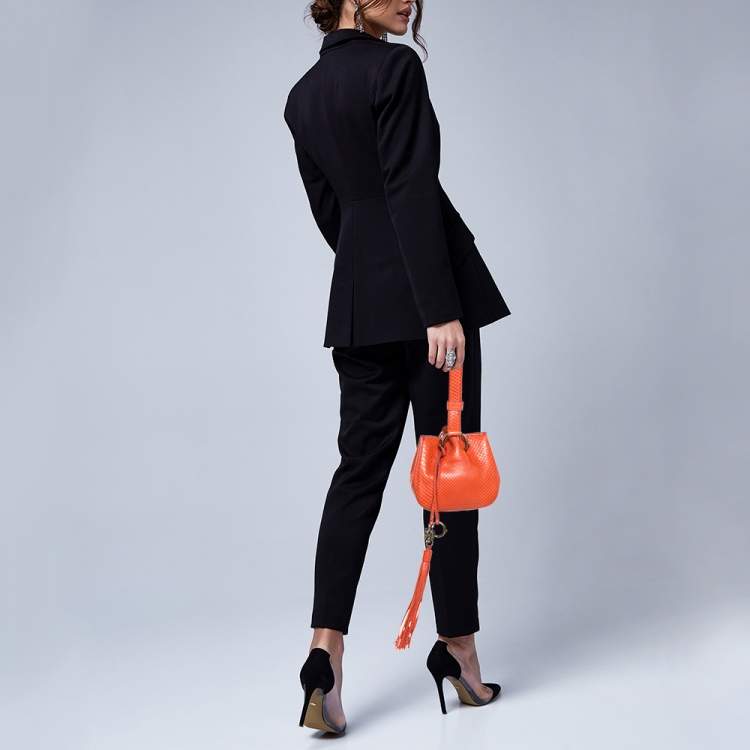 Pre Owned Roberto Cavalli Orange Python Secchiello Mini Bag