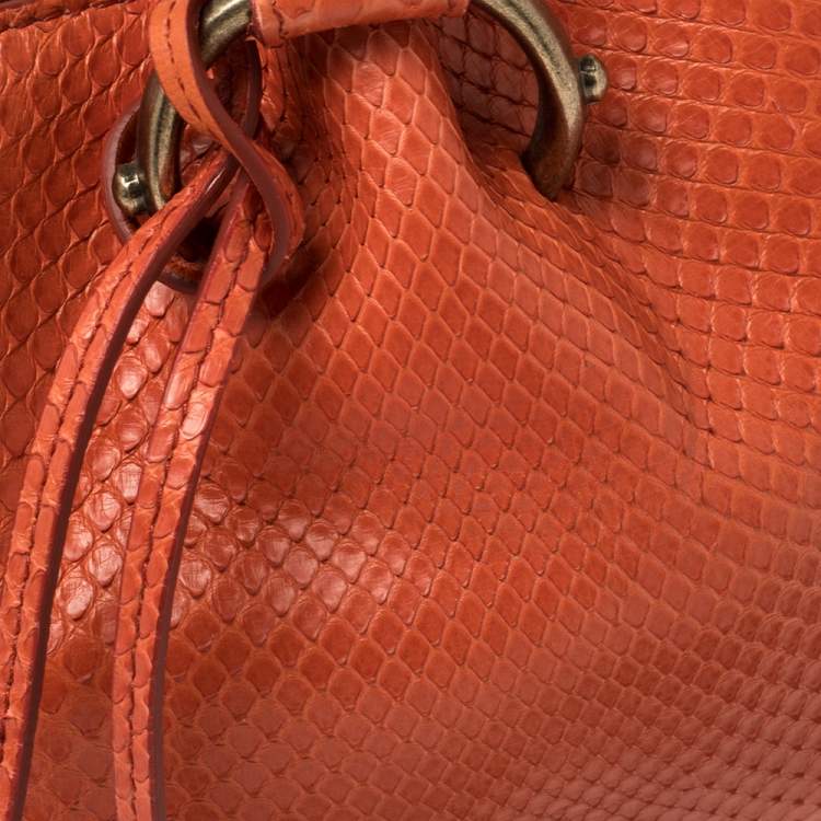 Pre Owned Roberto Cavalli Orange Python Secchiello Mini Bag