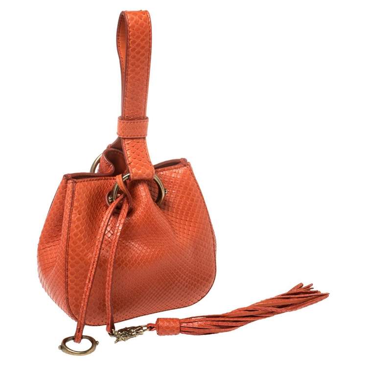 Pre Owned Roberto Cavalli Orange Python Secchiello Mini Bag