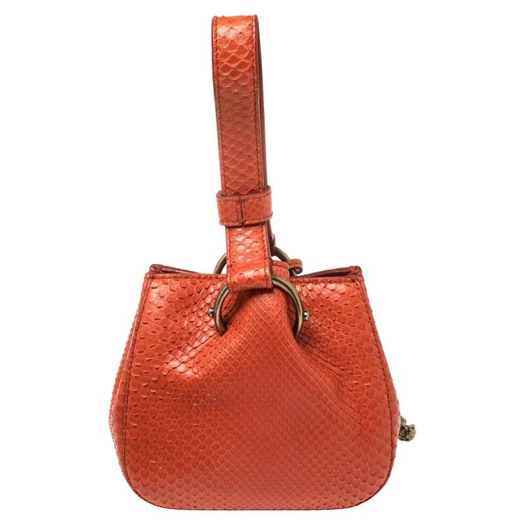 Pre Owned Roberto Cavalli Orange Python Secchiello Mini Bag