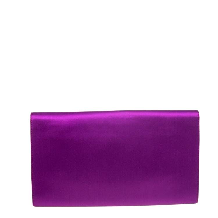 Pre Owned Roberto Cavalli Purple Satin Bee Embellished Clutch