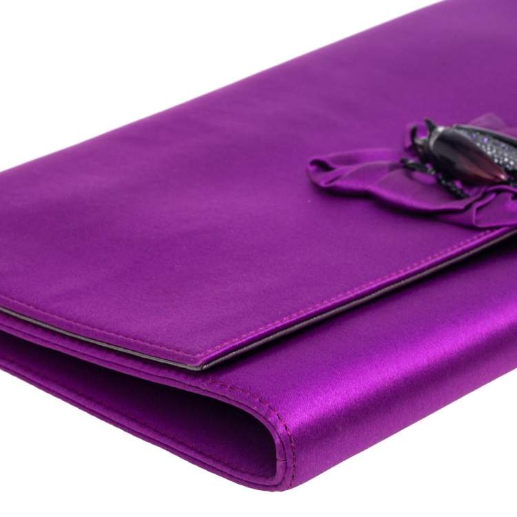 Pre Owned Roberto Cavalli Purple Satin Bee Embellished Clutch