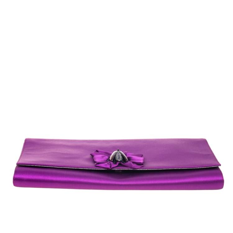 Pre Owned Roberto Cavalli Purple Satin Bee Embellished Clutch