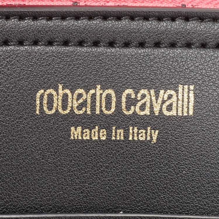 Pre Owned Roberto Cavalli Pink/Brown Monogram Nylon and Leather Front Pouch Tote 