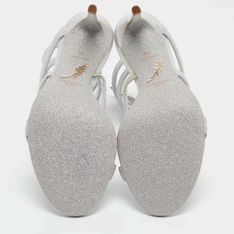 Pre Owned Rene Caovilla Grey Patent Leather Cleo Ankle Strap Sandals Size 38