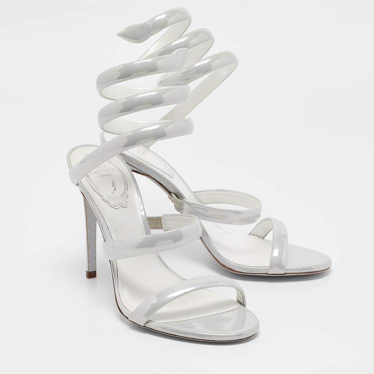 Pre Owned Rene Caovilla Grey Patent Leather Cleo Ankle Strap Sandals Size 38