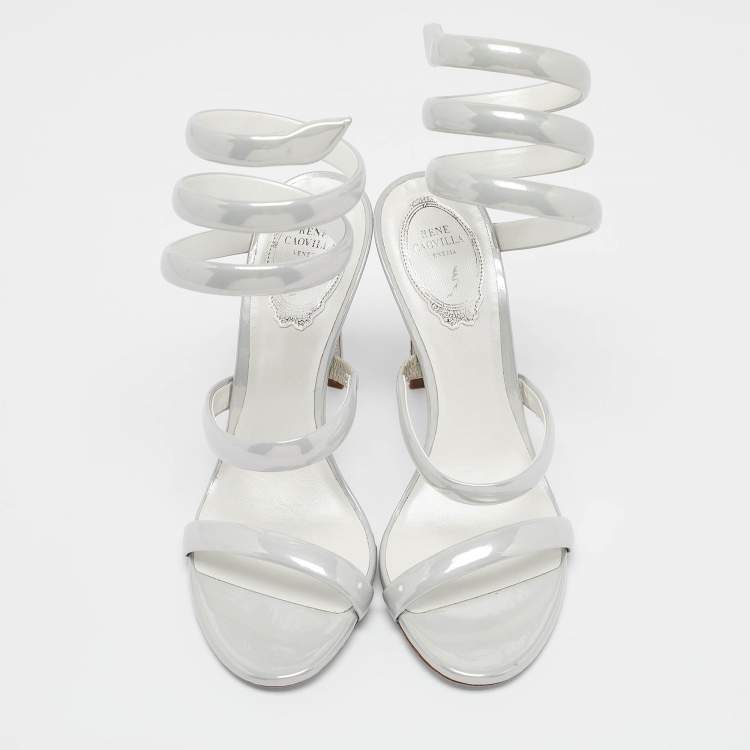 Pre Owned Rene Caovilla Grey Patent Leather Cleo Ankle Strap Sandals Size 38