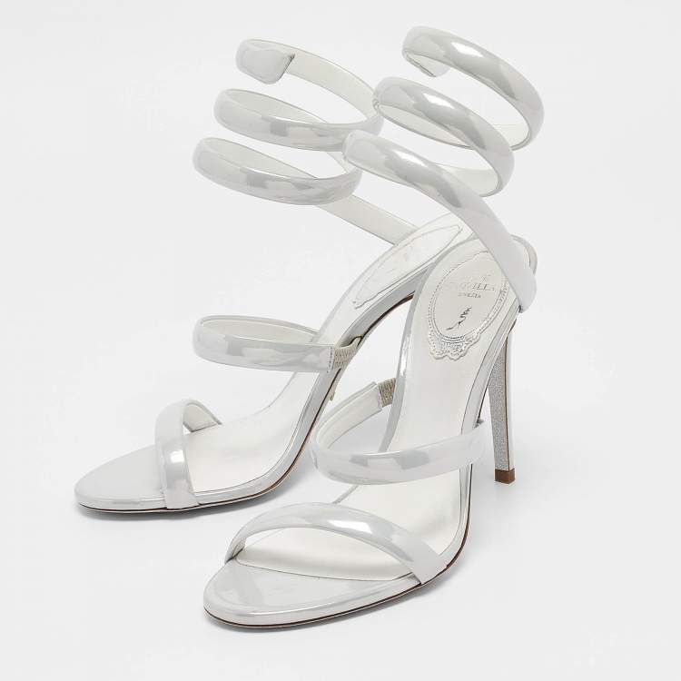 Pre Owned Rene Caovilla Grey Patent Leather Cleo Ankle Strap Sandals Size 38