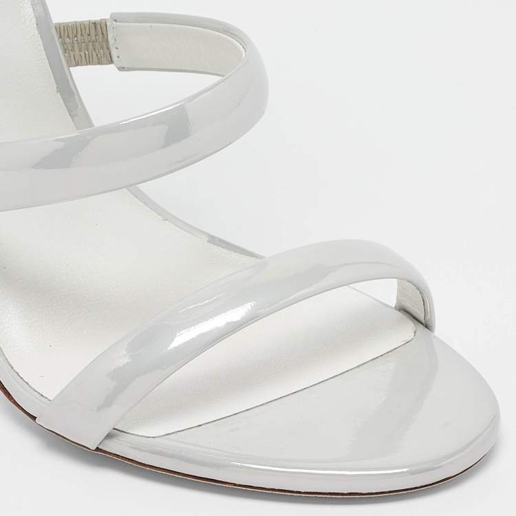 Pre Owned Rene Caovilla Grey Patent Leather Cleo Ankle Strap Sandals Size 38