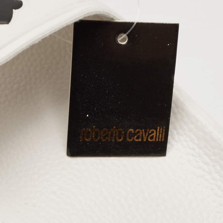 Pre Owned Roberto Cavalli White Rubber RC Logo Slide Flats Size 42