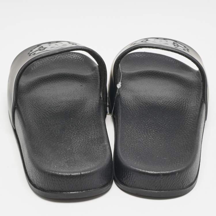 Pre Owned Roberto Cavalli Black Rubber Logo Flat Slides Size 39