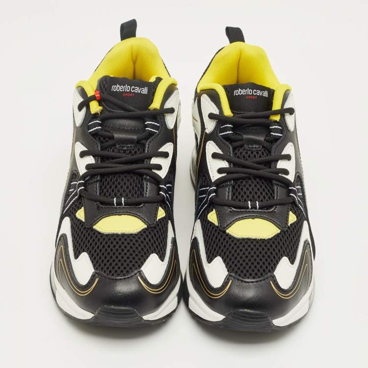 Pre Owned Roberto Cavalli Multicolor Leather and Mesh Low Top Sneakers Size 38