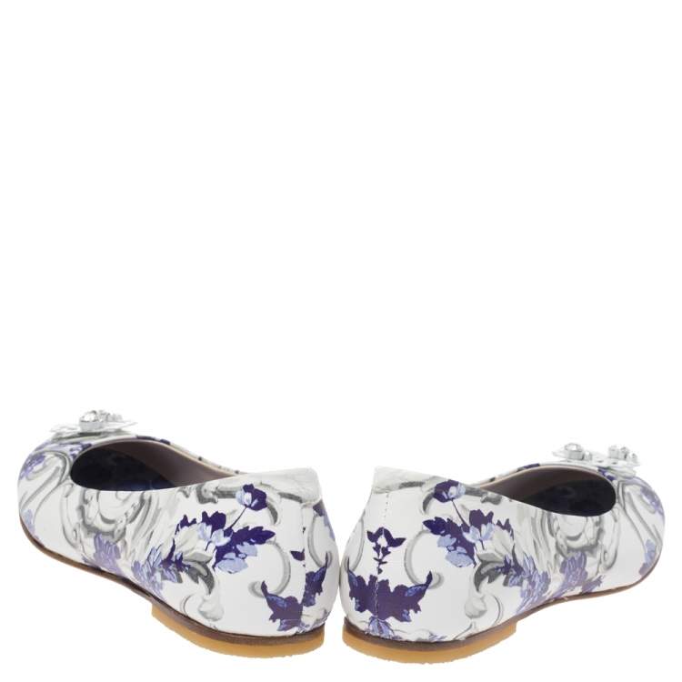 Pre Owned Roberto Cavalli Multicolor Printed Leather Embellished Ballet Flats Size 35