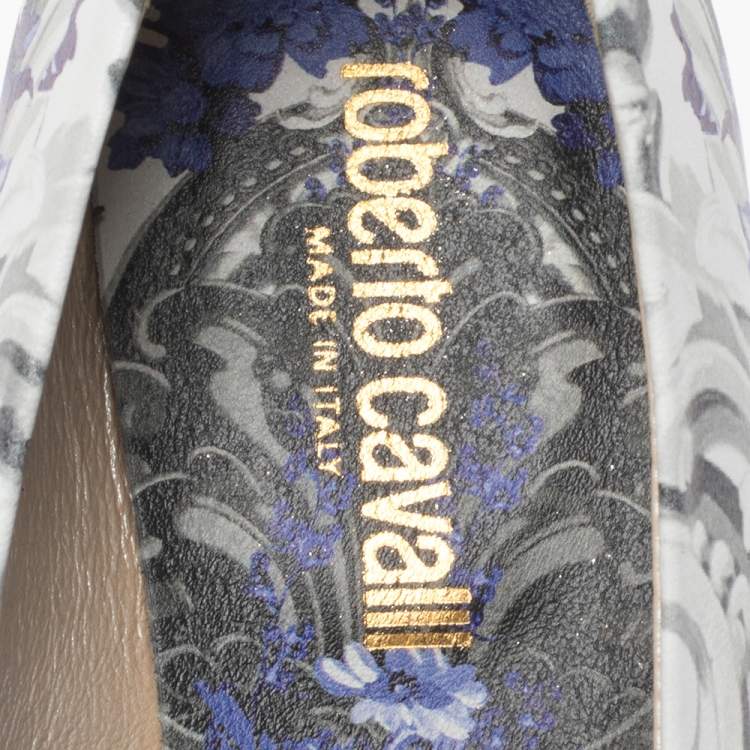 Pre Owned Roberto Cavalli Multicolor Printed Leather Embellished Ballet Flats Size 35