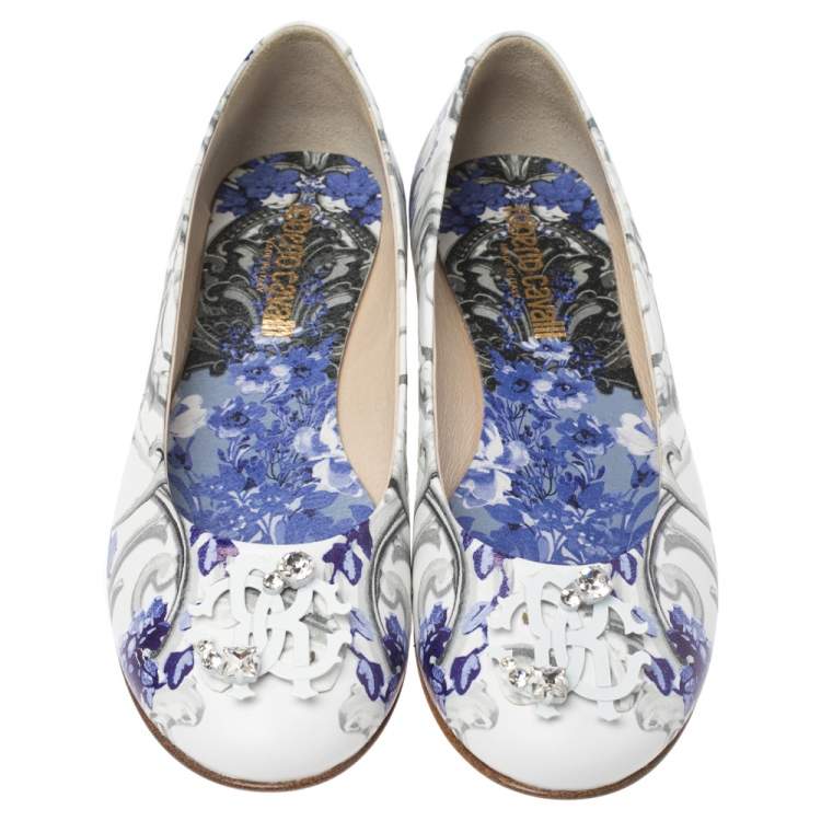 Pre Owned Roberto Cavalli Multicolor Printed Leather Embellished Ballet Flats Size 35