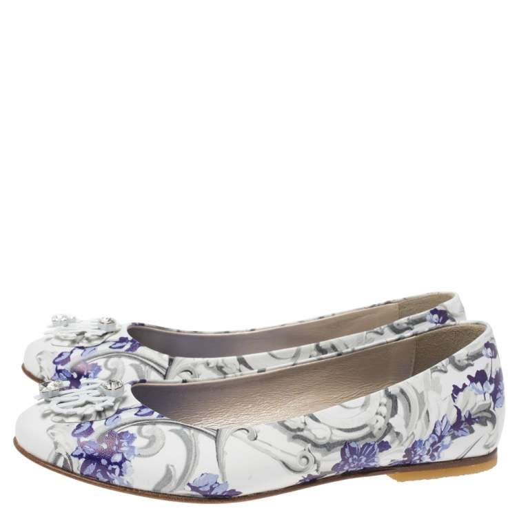 Pre Owned Roberto Cavalli Multicolor Printed Leather Embellished Ballet Flats Size 35