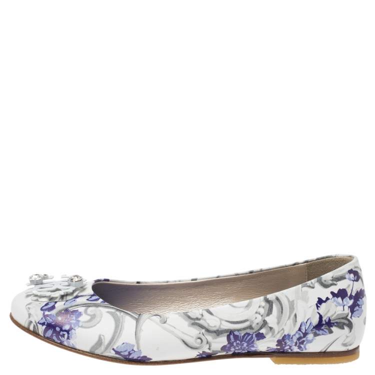 Pre Owned Roberto Cavalli Multicolor Printed Leather Embellished Ballet Flats Size 35