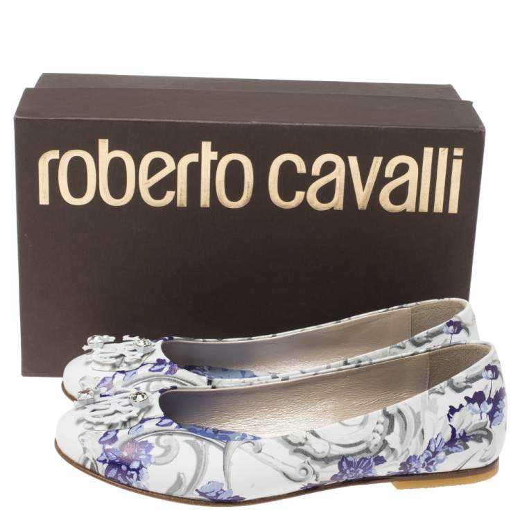 Pre Owned Roberto Cavalli Multicolor Printed Leather Embellished Ballet Flats Size 35