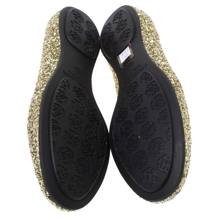 Pre Owned Roberto Cavalli Gold Glitter Slip On Loafers Size 41