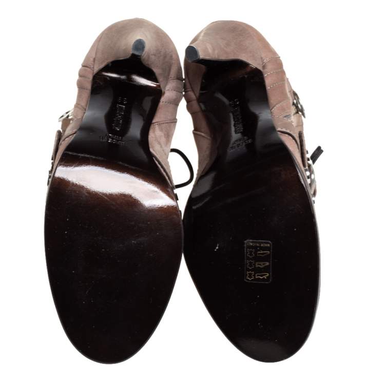 مملوكة مسبقًا Roberto Cavalli Grey Nubuck Round-Toe Lace-Up Boots Size 39