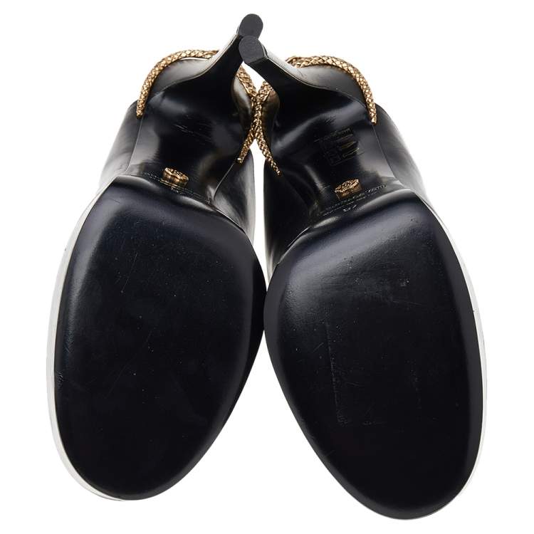 Pre Owned Roberto Cavalli Black Leather Platform Mule Sandals Size 37