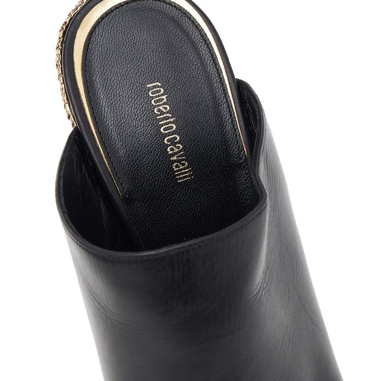 Pre Owned Roberto Cavalli Black Leather Platform Mule Sandals Size 37