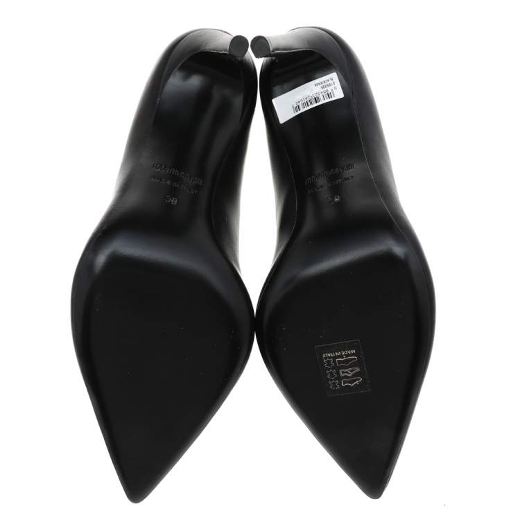 مملوكة مسبقًا Roberto Cavalli Black Leather Pointed Toe Pumps Size 39