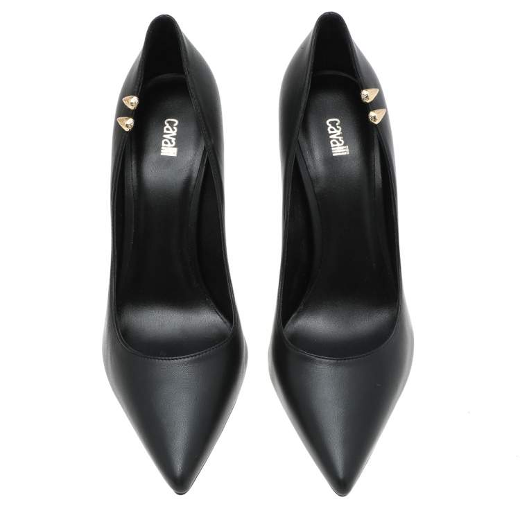 مملوكة مسبقًا Roberto Cavalli Black Leather Pointed Toe Pumps Size 39