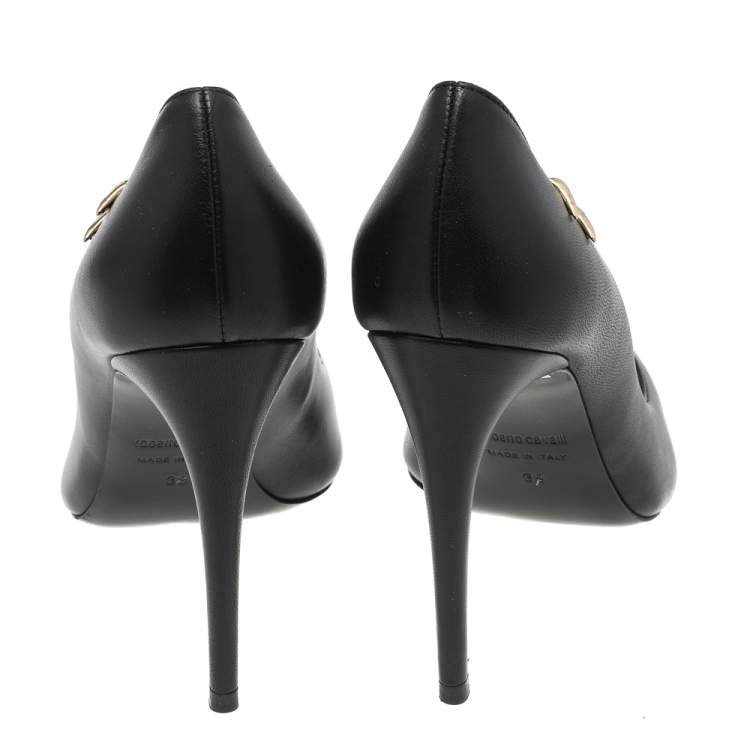 مملوكة مسبقًا Roberto Cavalli Black Leather Pointed Toe Pumps Size 39