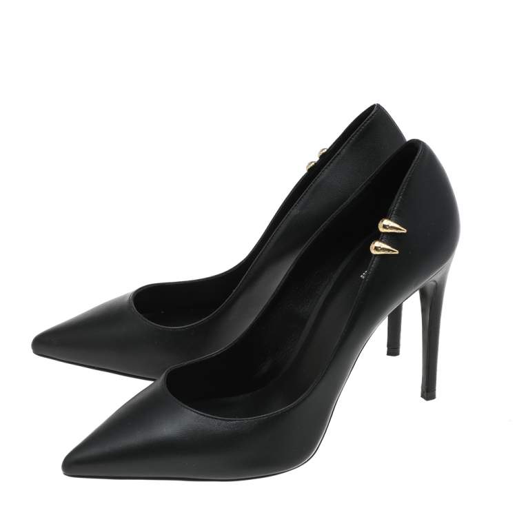 مملوكة مسبقًا Roberto Cavalli Black Leather Pointed Toe Pumps Size 39