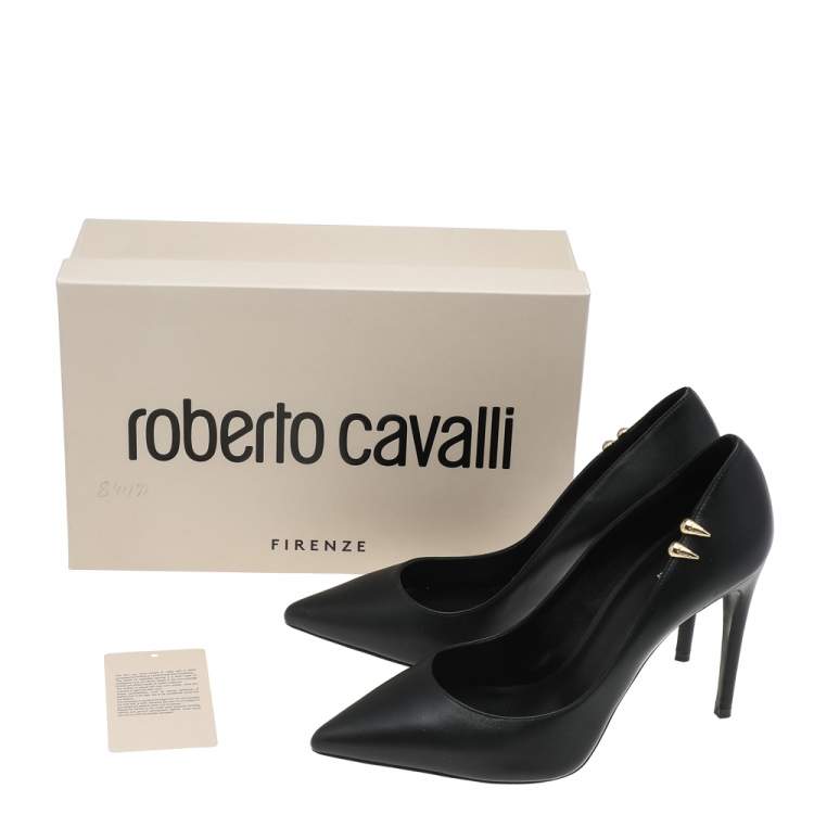 مملوكة مسبقًا Roberto Cavalli Black Leather Pointed Toe Pumps Size 39