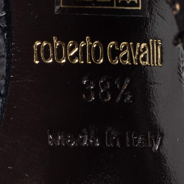 Pre Owned Roberto Cavalli Black/Gold Python Leather Pumps Size 38.5