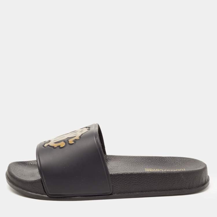 Pre Owned Roberto Cavalli Black Rubber Flat Slides Size 38