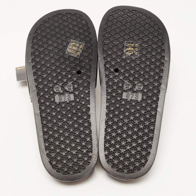 Pre Owned Roberto Cavalli Black Rubber Flat Slides Size 38