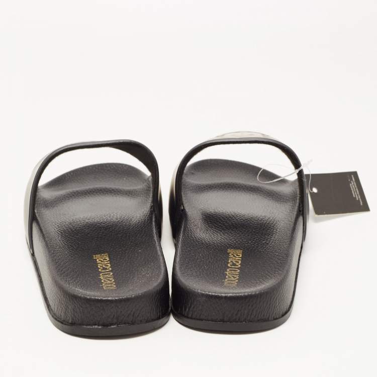 Pre Owned Roberto Cavalli Black Rubber Flat Slides Size 38