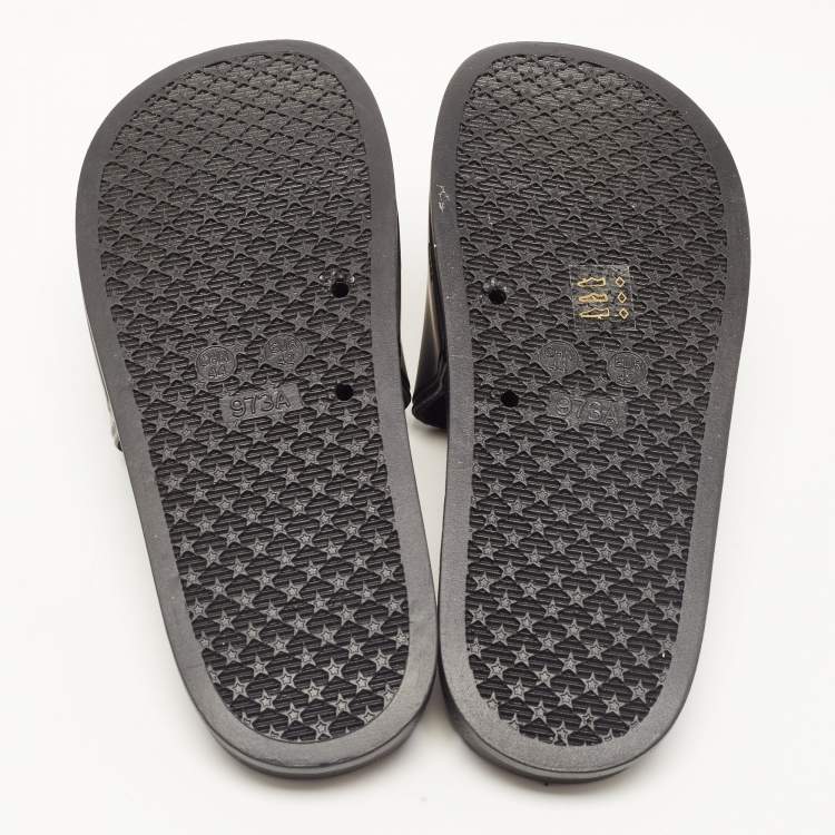 Pre Owned Roberto Cavalli Black Rubber Flat Slides Size 42