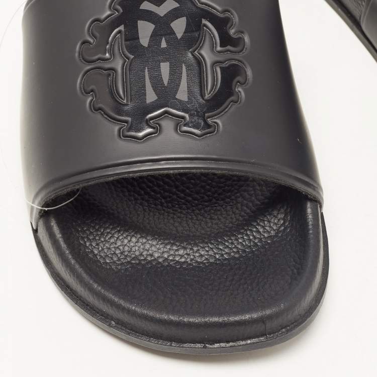 Pre Owned Roberto Cavalli Black Rubber Flat Slides Size 42