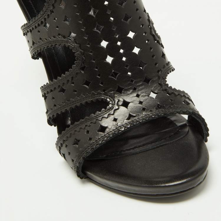 Pre Owned Roberto Cavalli Black Laser Cut Leather Ankle Strap Sandals Size 40 