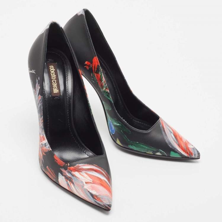 Pre Owned Roberto Cavalli Black Leather Pointed Toe Pumps Size 36
